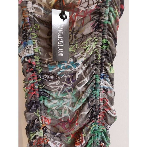 NWT~Dolls Kill Current Mood Multi Print Ruched Mini Dress Sz XL - Picture 2 of 3